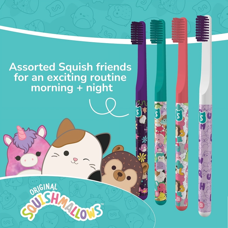 Brush Buddies Squishmallows Assorted Manual Toothbrushes, Soft Toothbrushes, Toothbrushes for Kids and Adults, 4PK